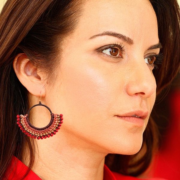 Alternate image for Brown Macrame Dangle Earrings with Red Magnesite Beads Passionate Nimbus