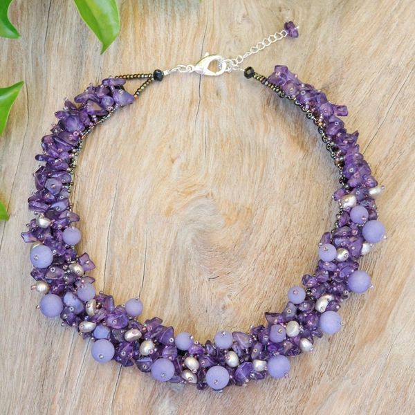 Alternate image for Handcrafted Multi-Gemstone Purple Beaded Necklace Purple Paradise