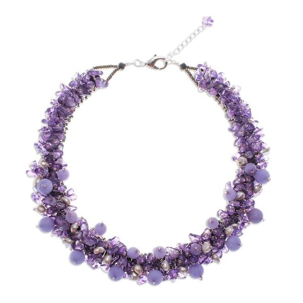 Alternate image for Handcrafted Multi-Gemstone Purple Beaded Necklace Purple Paradise