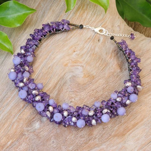Alternate image for Handcrafted Multi-Gemstone Purple Beaded Necklace Purple Paradise
