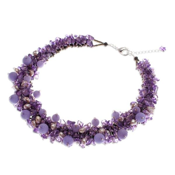 Alternate image for Handcrafted Multi-Gemstone Purple Beaded Necklace Purple Paradise