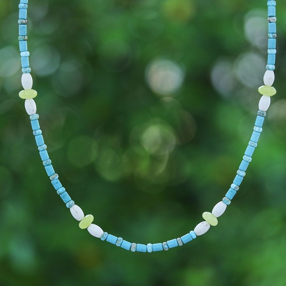 Recon Turquoise, Lemon Quartz and Howlite Beaded Necklace 'Green Charm'