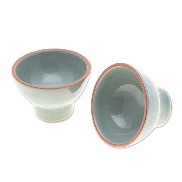 Alternate image for Pair of Handmade Celadon Ceramic Dessert Bowls in Green Delicious Treats