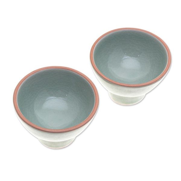 Alternate image for Pair of Handmade Celadon Ceramic Dessert Bowls in Green Delicious Treats