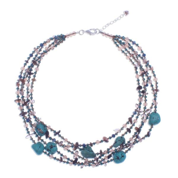 Alternate image for Howlite Smoky Quartz and Glass Beaded Waterfall Necklace Spectacular Blue