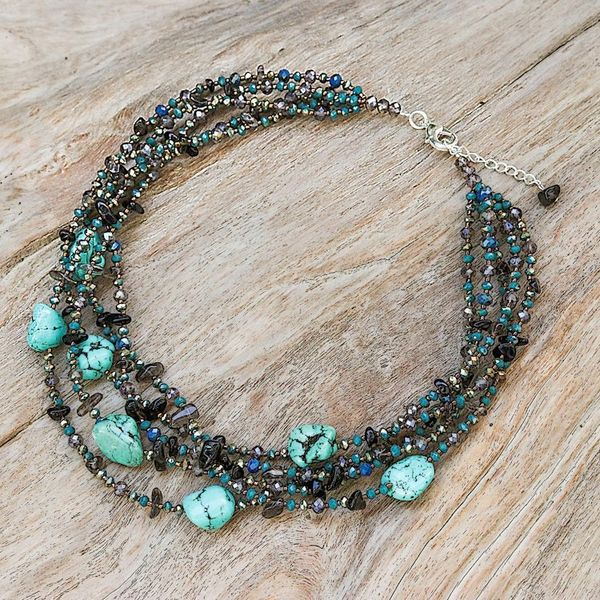 Alternate image for Howlite Smoky Quartz and Glass Beaded Waterfall Necklace Spectacular Blue