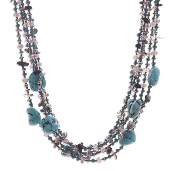 Alternate image for Howlite Smoky Quartz and Glass Beaded Waterfall Necklace Spectacular Blue