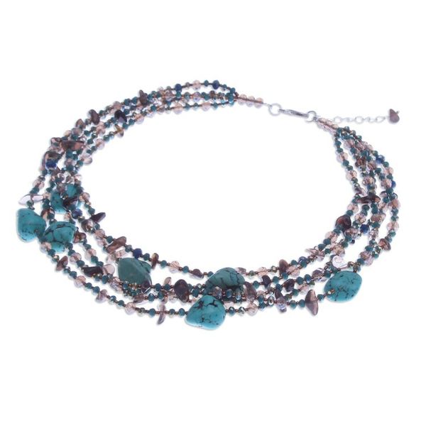 Alternate image for Howlite Smoky Quartz and Glass Beaded Waterfall Necklace Spectacular Blue