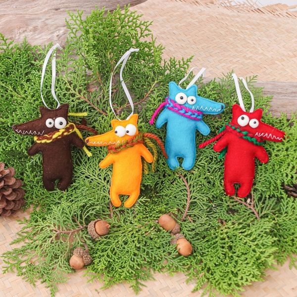 Alternate image for Set of 4 Handmade Crocodile Felt Ornaments in Diverse Hues Colors Crocodiles
