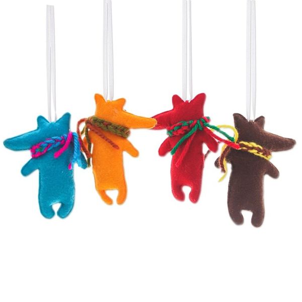 Alternate image for Set of 4 Handmade Crocodile Felt Ornaments in Diverse Hues Colors Crocodiles