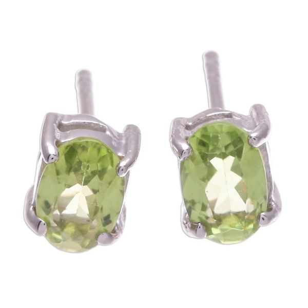 Alternate image for Sterling Silver Button Earrings with Natural Peridot Gems Fortune Maiden