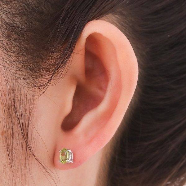 Alternate image for Sterling Silver Button Earrings with Natural Peridot Gems Fortune Maiden