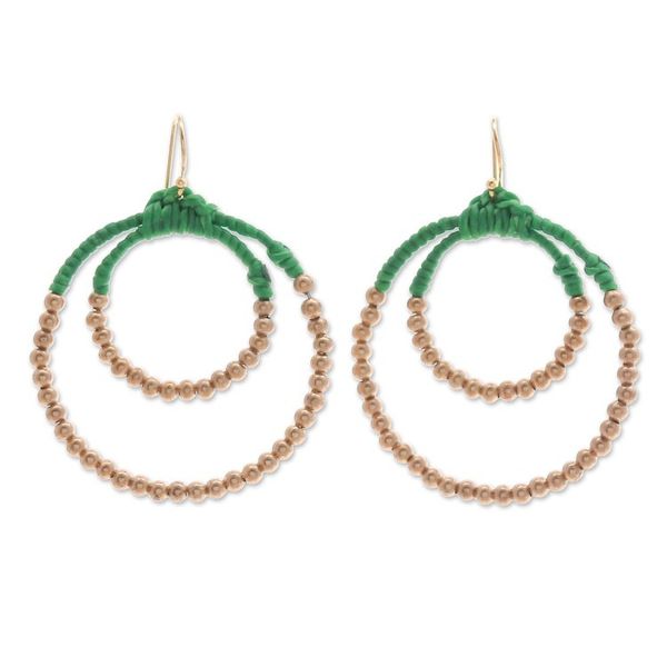 Alternate image for Polished Brass Beaded Dangle Earrings in Green My Vital Aura