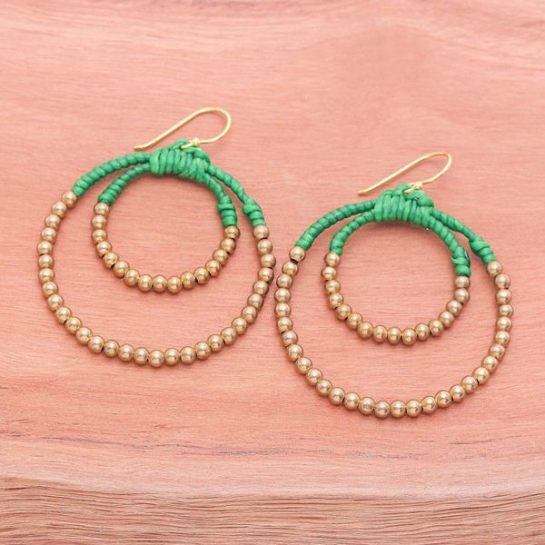 Alternate image for Polished Brass Beaded Dangle Earrings in Green My Vital Aura