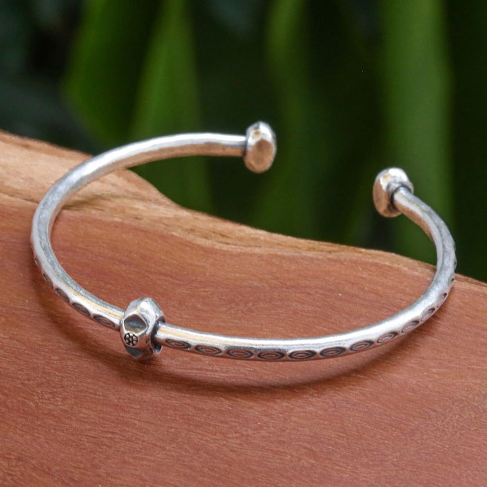 Sterling Silver Cuff Bracelet with Hill Tribe Pendant 'Charming Core'
