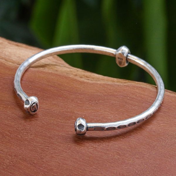 Alternate image for Sterling Silver Cuff Bracelet with Hill Tribe Pendant Charming Core