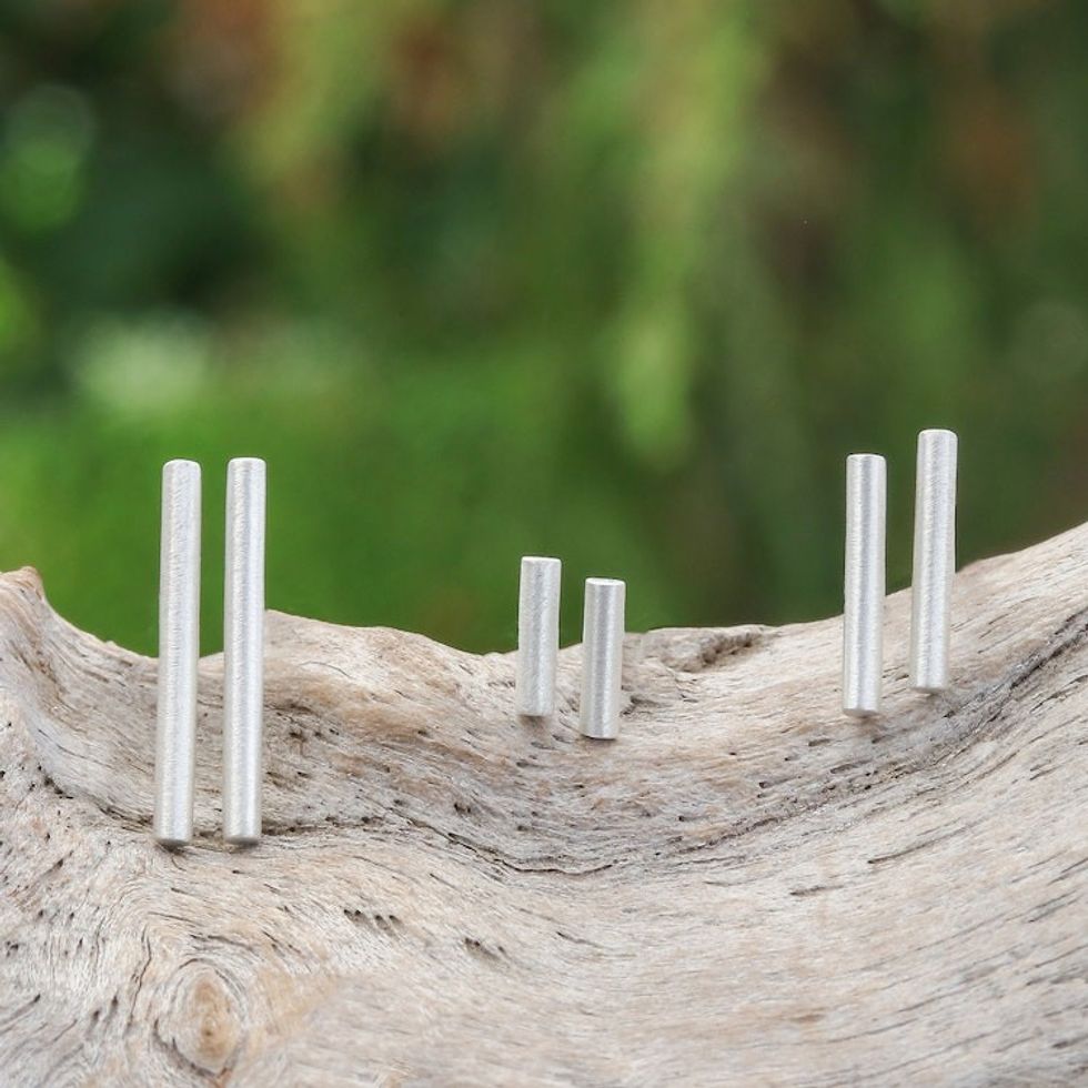 Set of 3 Brushed-Satin Finished Minimalist Earrings 'Daily Minimalist'