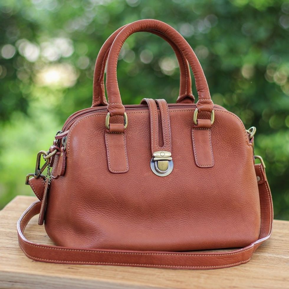 100 Brown Leather Handbag with Detachable Adjustable Strap 'Empress of the Evening'