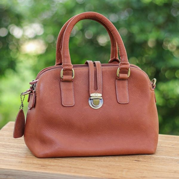 Alternate image for 100 Brown Leather Handbag with Detachable Adjustable Strap Empress of the Evening