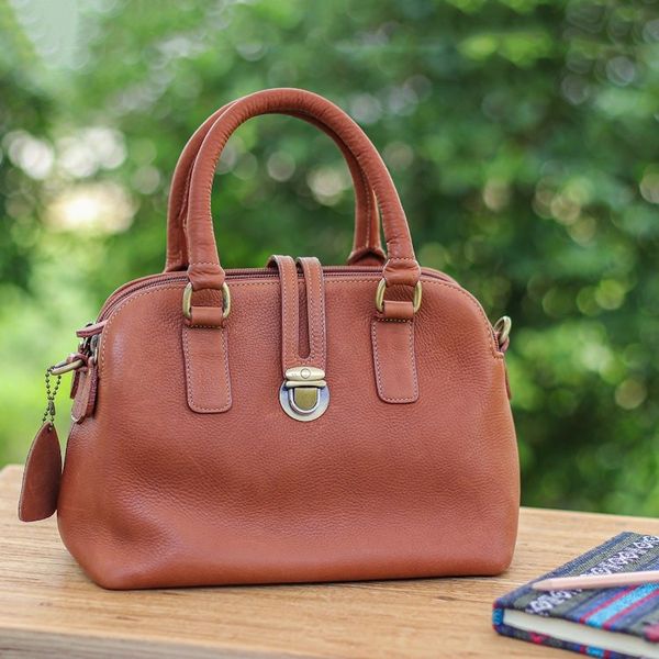 Alternate image for 100 Brown Leather Handbag with Detachable Adjustable Strap Empress of the Evening