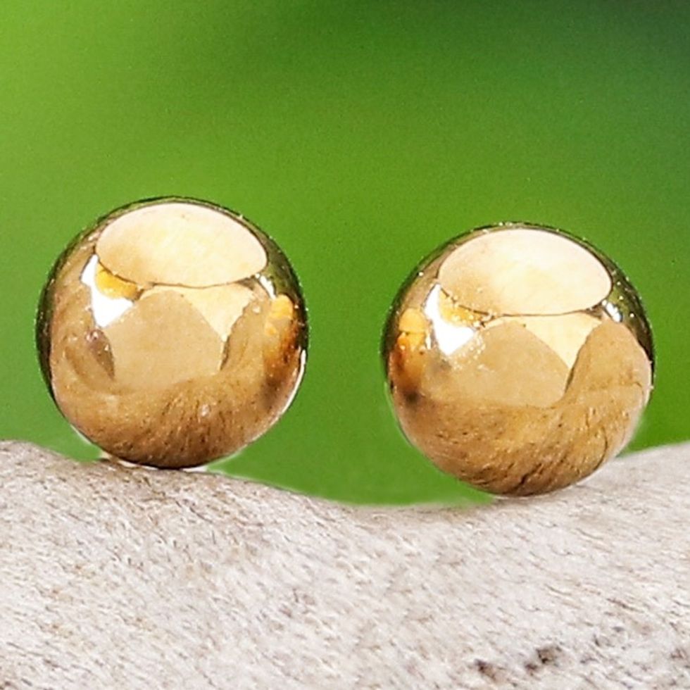 Thai 14k Gold Stud Earrings with Gold-Plated Clasps 'Orbs of Wealth'