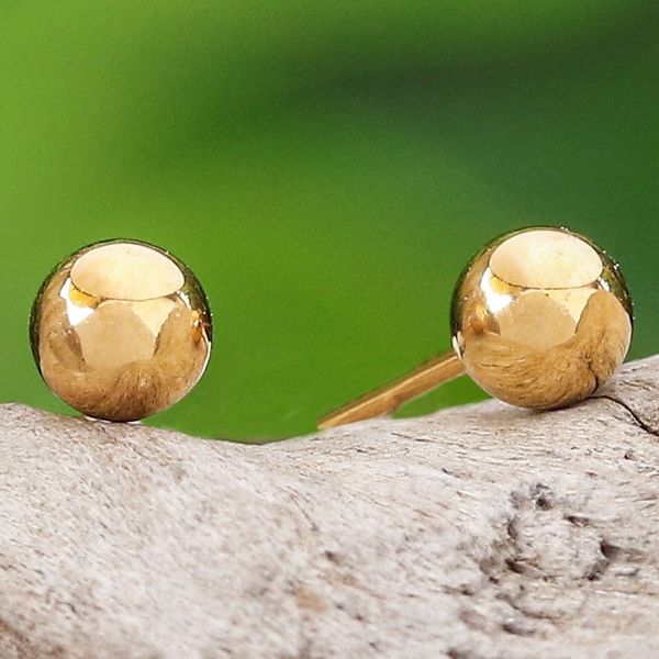 Alternate image for Thai 14k Gold Stud Earrings with Gold-Plated Clasps Orbs of Wealth