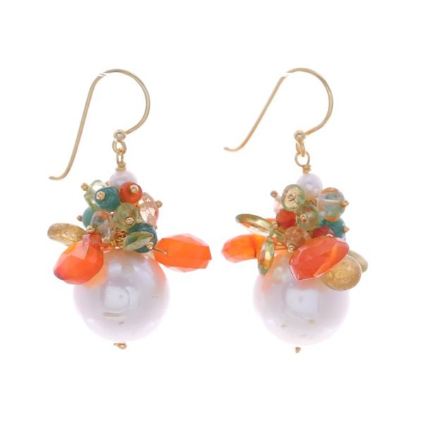 Alternate image for 18k Gold-Plated Multi-Gemstone Dangle Earrings with Pearls Paradise Fruits