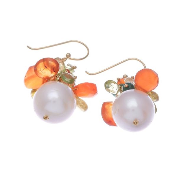 Alternate image for 18k Gold-Plated Multi-Gemstone Dangle Earrings with Pearls Paradise Fruits
