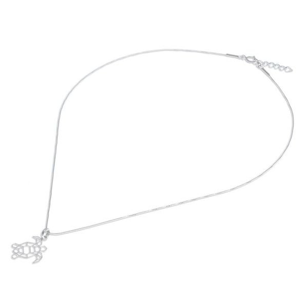 Alternate image for Geometric Sterling Silver Necklace with Turtle Pendant Free Turtle