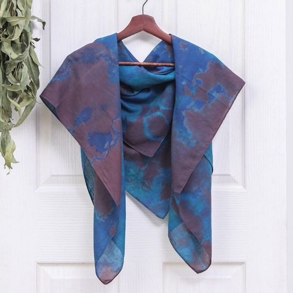 Alternate image for Hand-Dyed Blue and Brown Cotton Wrap Scarf from Thailand Lovely Cloud
