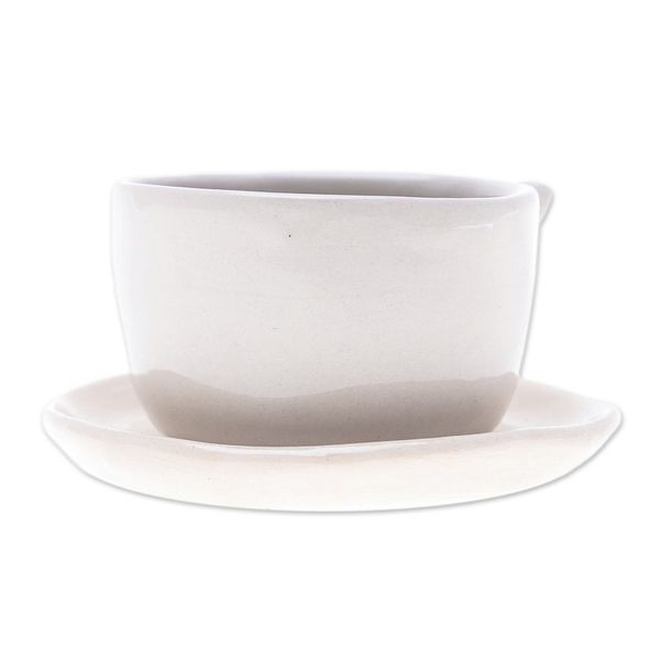 Alternate image for Cat-Themed Ceramic Mini Flower Pot with Saucer in Ivory Kitty Charm