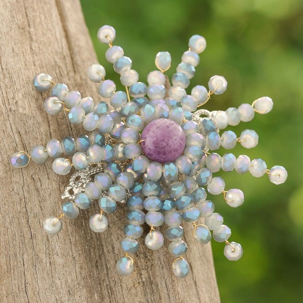 Star-Shaped Purple Quartz and Glass Beaded Brooch 'The Ethereal Starlight'