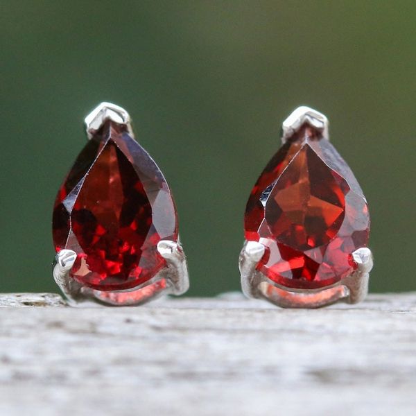 Alternate image for Sterling Silver Drop Earrings with Pear-Shaped Garnet Gems Perseverance Blessing