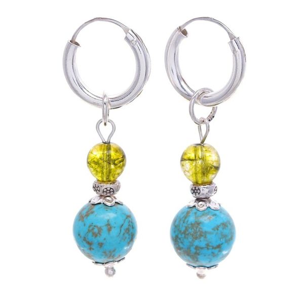 Alternate image for Silver Hoop Earrings with Reconstituted Turquoise Quartz Chic Duo