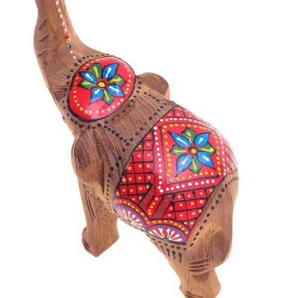 Alternate image for Set of 2 Hand-Carved Wood Elephant Sculptures with Red Tone The Vibrant Prosperity