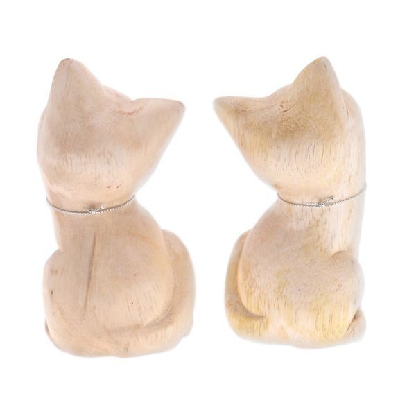 Alternate image for Set of 2 Cat Raintree Wood Figurines with Aluminum Bells Chiming Meows