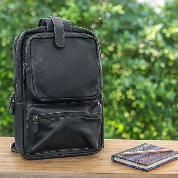 Alternate image for Travel-Friendly Black Leather Cross-Body Backpack Journey at Night