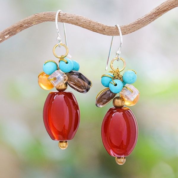 Alternate image for Multi-Gemstone Beaded Dangle Earrings with 925 Silver Hooks Autumn Honey