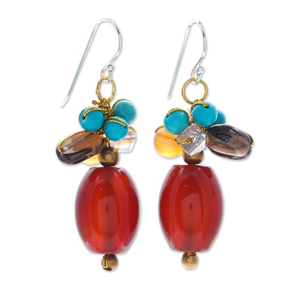 Alternate image for Multi-Gemstone Beaded Dangle Earrings with 925 Silver Hooks Autumn Honey