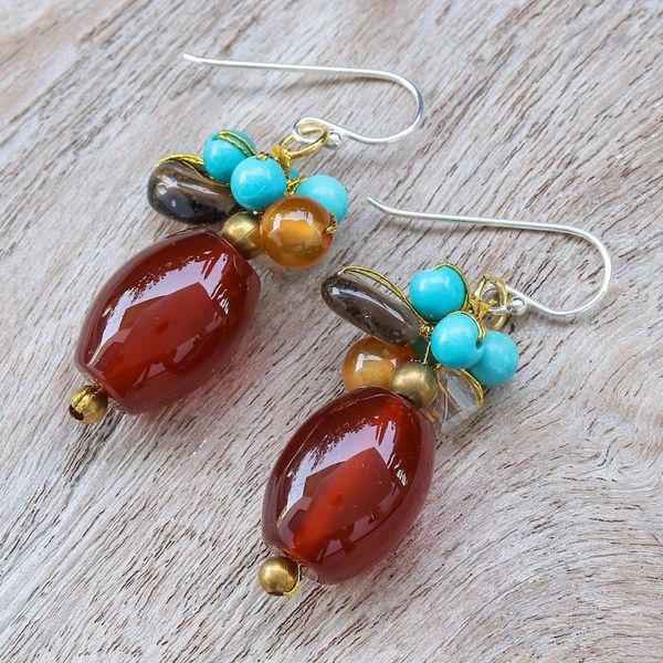 Alternate image for Multi-Gemstone Beaded Dangle Earrings with 925 Silver Hooks Autumn Honey