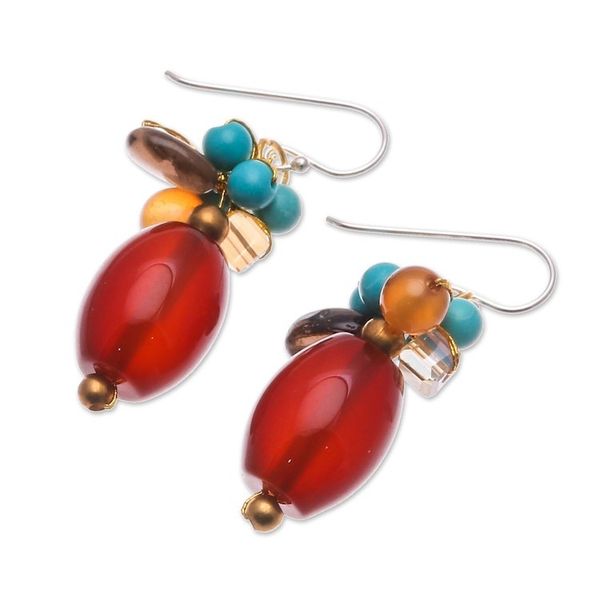 Alternate image for Multi-Gemstone Beaded Dangle Earrings with 925 Silver Hooks Autumn Honey