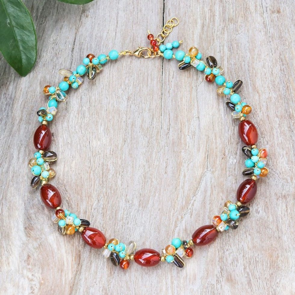Colorful Chalcedony Howlite and Smoky Quartz Beaded Necklace 'Autumn Honey'
