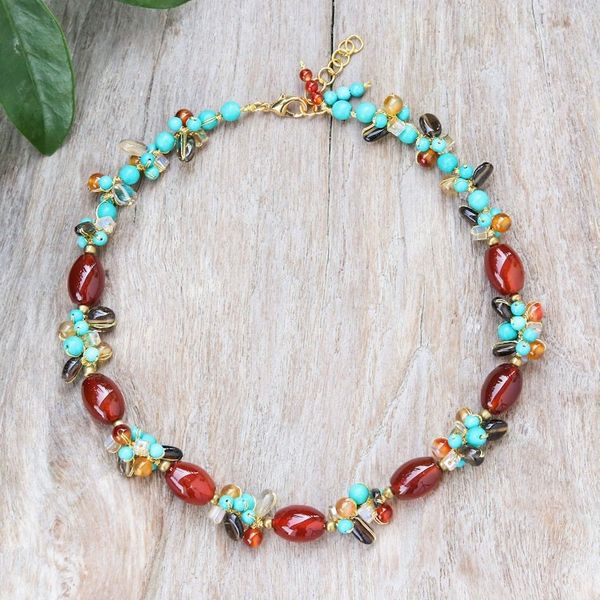 Alternate image for Colorful Chalcedony Howlite and Smoky Quartz Beaded Necklace Autumn Honey