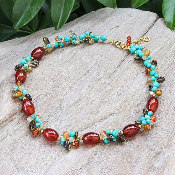 Alternate image for Colorful Chalcedony Howlite and Smoky Quartz Beaded Necklace Autumn Honey