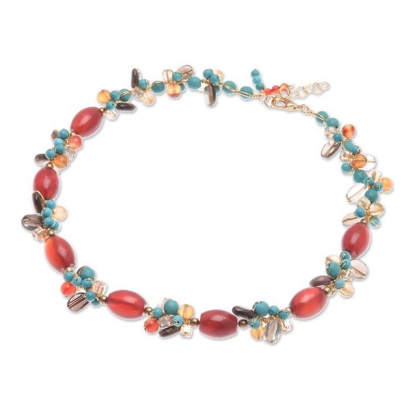 Alternate image for Colorful Chalcedony Howlite and Smoky Quartz Beaded Necklace Autumn Honey