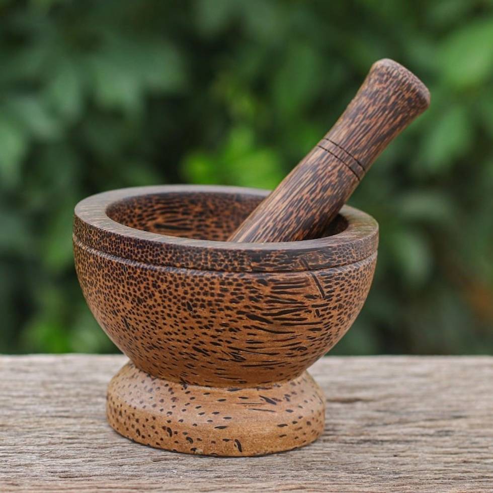 Palmyra Palm Wood Mortar and Pestle from Thailand 'Natural Strength'