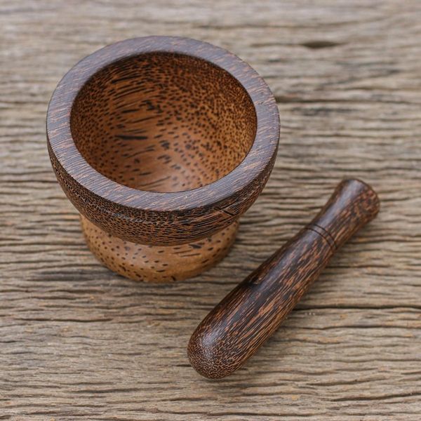 Alternate image for Palmyra Palm Wood Mortar and Pestle from Thailand Natural Strength