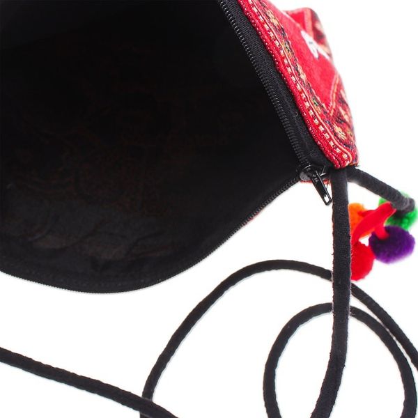 Alternate image for Cotton Blend Elephant-Themed Sling Bag in Red with Pompoms Elephant Beauty