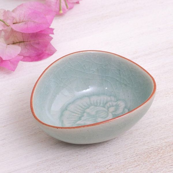 Alternate image for Handcrafted Floral Celadon Bowl Vintage Flora