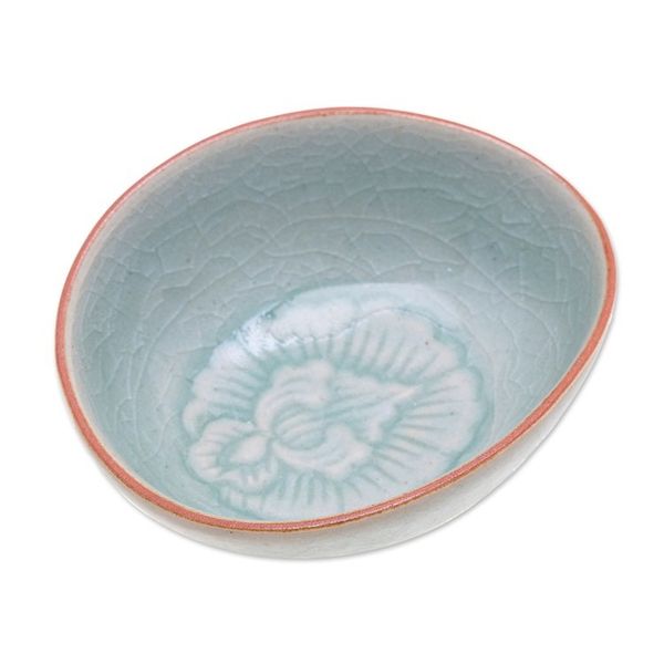 Alternate image for Handcrafted Floral Celadon Bowl Vintage Flora